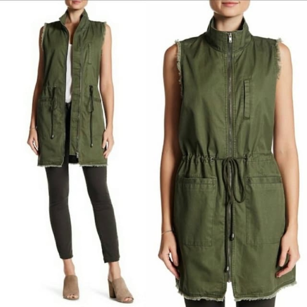 RO & DE Anthropologie Cargo Vest Full Zip Jacket Olive Green Womens Size Small